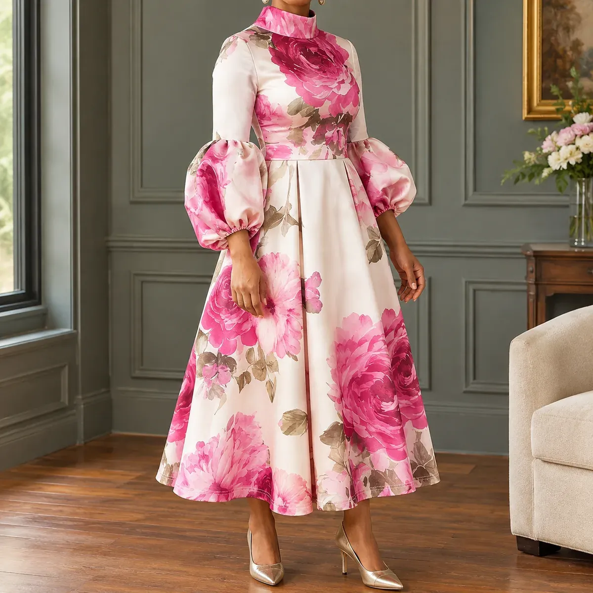 Esther Floral Midi Dress — gallery photograph 1