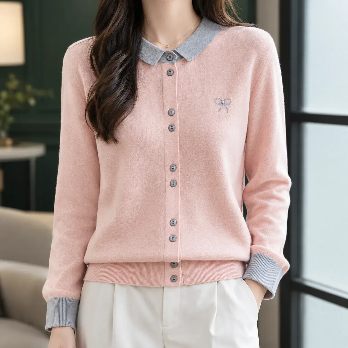 Pippa-Marie Contrast Collar Cardigan — gallery photograph 1